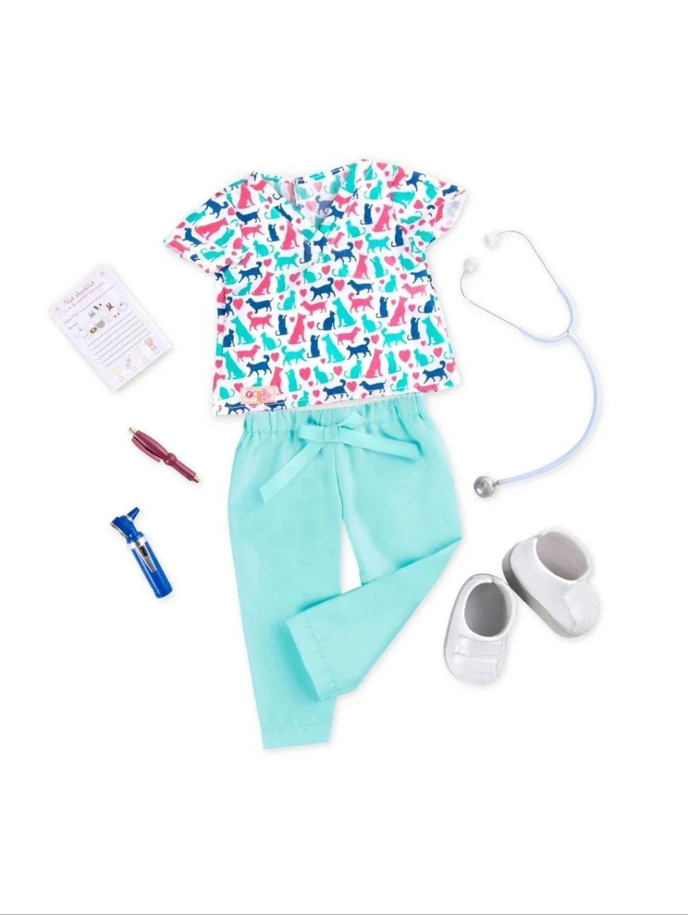 New!Our Generation Scrub Pet Vet Outfit Animal Print Y2k Cottagecore For 18
